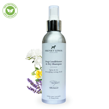Frenky Lewis Spray & Go - 100% Naturalny Suchy Szampon z Odżywką Dla Psa | Biała Róża, Lawenda, Ylang Ylang 150ml