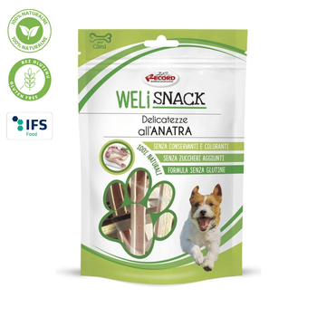 WeliSnack Delicatezze all'Anatra - 100% Naturalne, Bezglutenowe Smaczki z Kaczką dla Psa 75g
