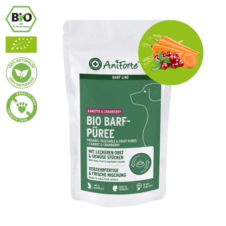 AniForte ® BIO Barf-Püree - Ekologiczne Puree z Marchwi i Żurawiny Dla Psa 100% Naturalne 150g