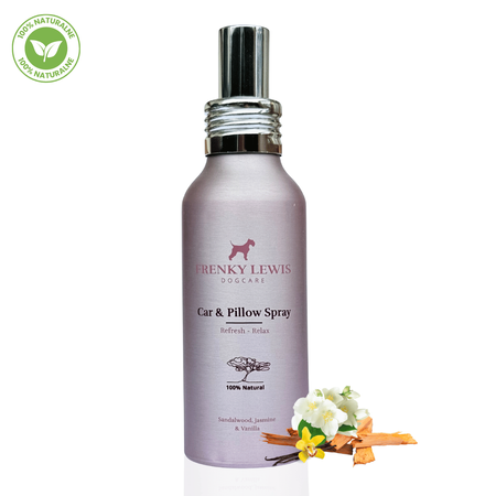 Frenky Lewis Car & Pillow Spray - 100% Naturalny Odświeżacz do Auta i Poduszek Bezpieczny Dla Psa | Drzewo Sandałowe, Jaśmin, Wanilia 100ml