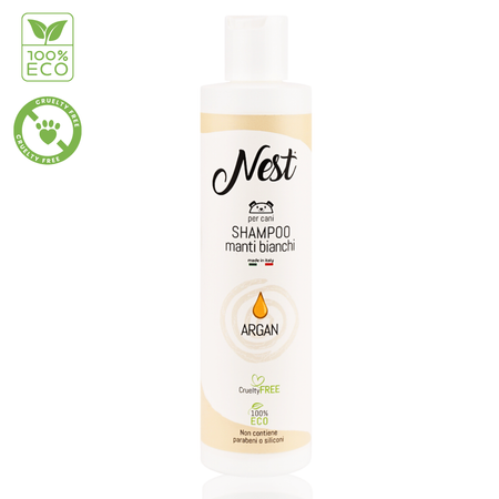 Nest Shampoo Manti Bianchi - Hipoalergiczny Organiczny Szampon dla Psów z Białą Sierścią 250ml | Olej Arganowy
