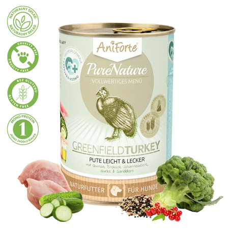  AniForte ® Pure Nature Greenfield Turkey – Naturalna Mokra Karma Indyk z Komosą Ryżową Bez Glutenu 400g
