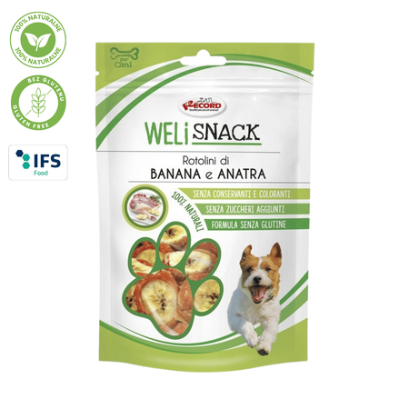 WeliSnack Anatra e Banana - 100% Naturalne, Bezglutenowe Smaczki z Kaczką i Bananem dla Psa 75g