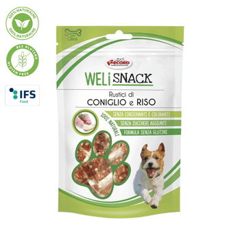 WeliSnack Coniglio e Riso - 100% Naturalne, Bezglutenowe Kosteczki z Królikiem i Ryżem dla Psa 75g
