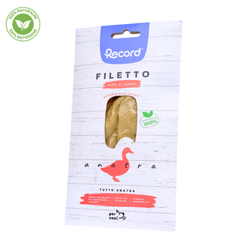 Record Filletto d’Anatra - 100% Naturalny Filet z Kaczki Gotowany na Parze Dla Psa 25g