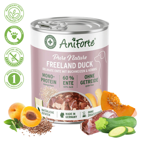 AniForte ® Pure Nature Freeland Duck – Naturalna Mokra Karma Kaczka z Gryką Bez Zbóż 400g