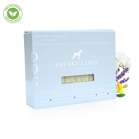 Frenky Lewis Dog Shampoo - 100% Naturalny Szampon w Kostce Dla Psa | Biała Róża, Lawenda, Ylang Ylang 135g